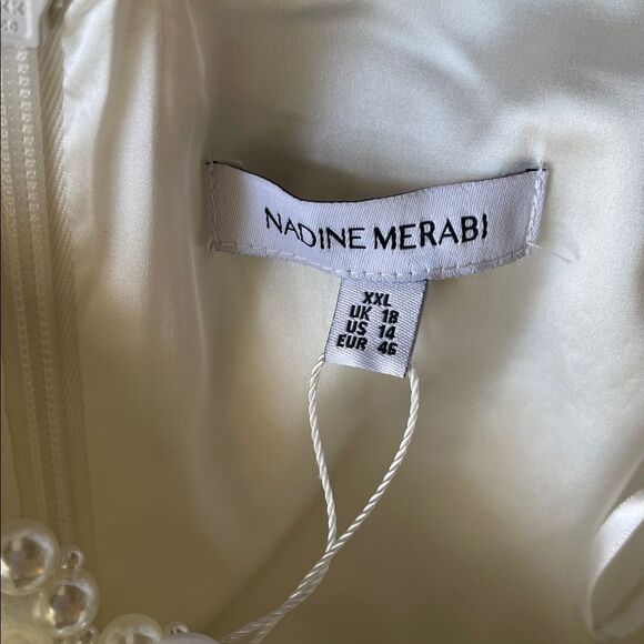 NWT NADINE MERABI Crepe White Mini Dress with Pearly Beads Strapless Minidress - Picture 5 of 10